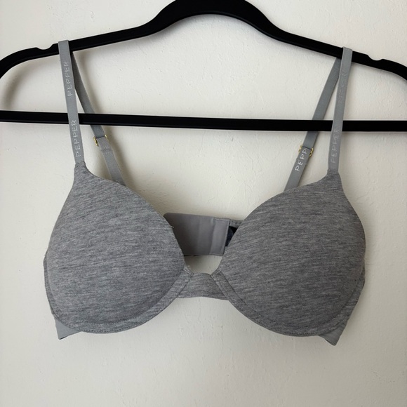 Pepper Supima Cotton Lift Up Bra in Heather Grey Size 34A Underwire Padded - Picture 2 of 15